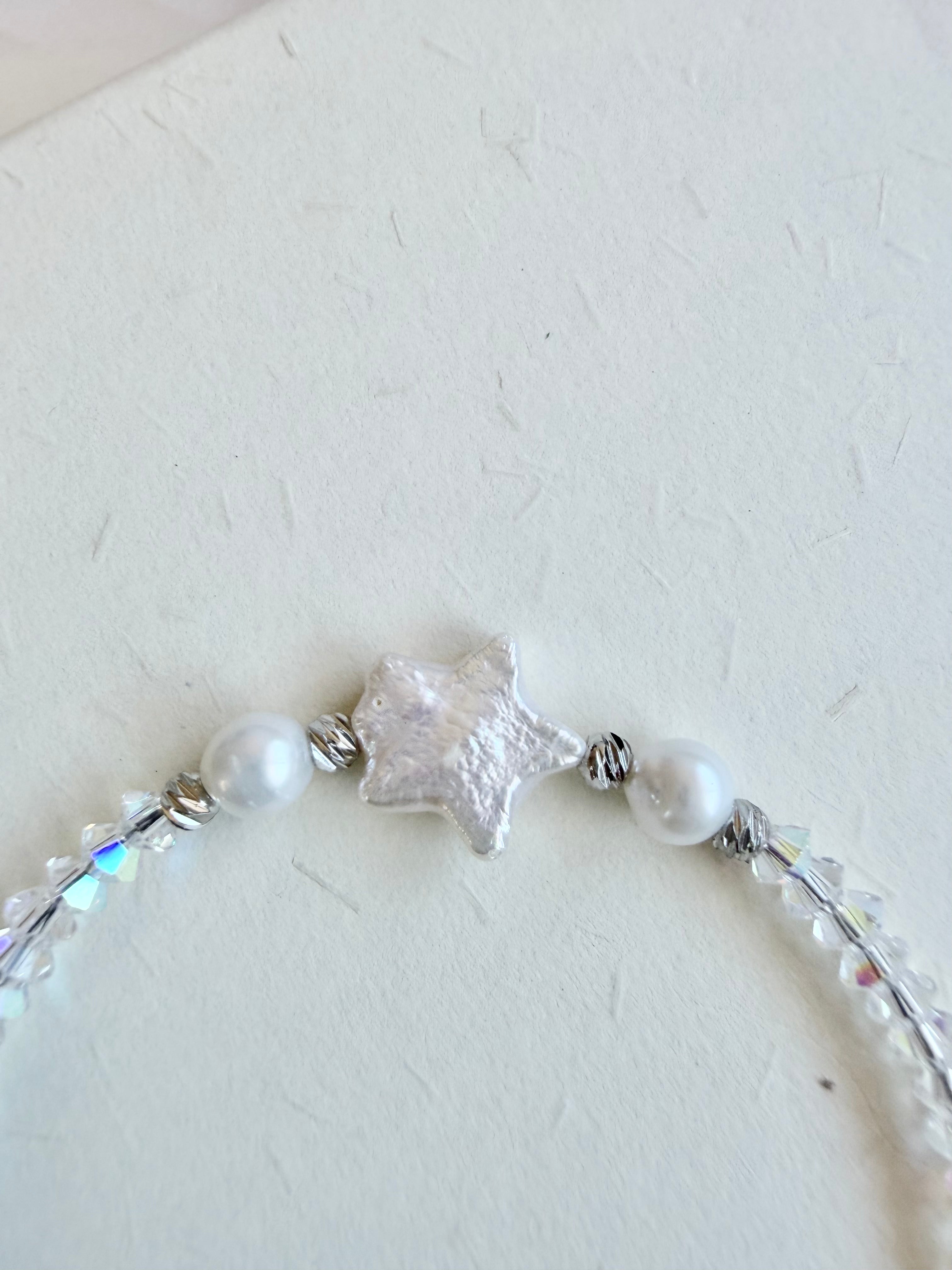 Natural Freshwater Pearl Crystal Star Bracelet | Adjustable | Handmade Gift