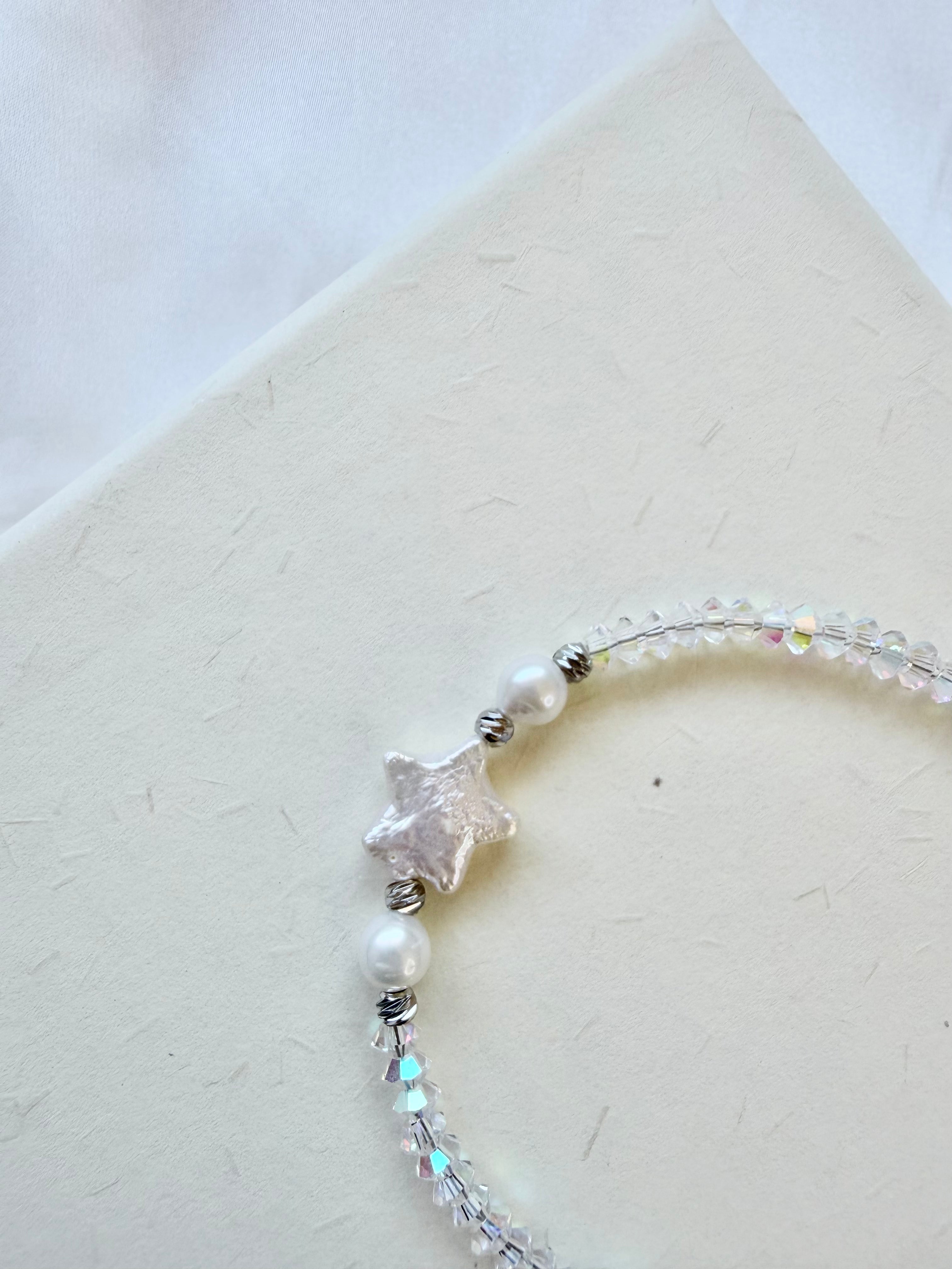 Natural Freshwater Pearl Crystal Star Bracelet | Adjustable | Handmade Gift