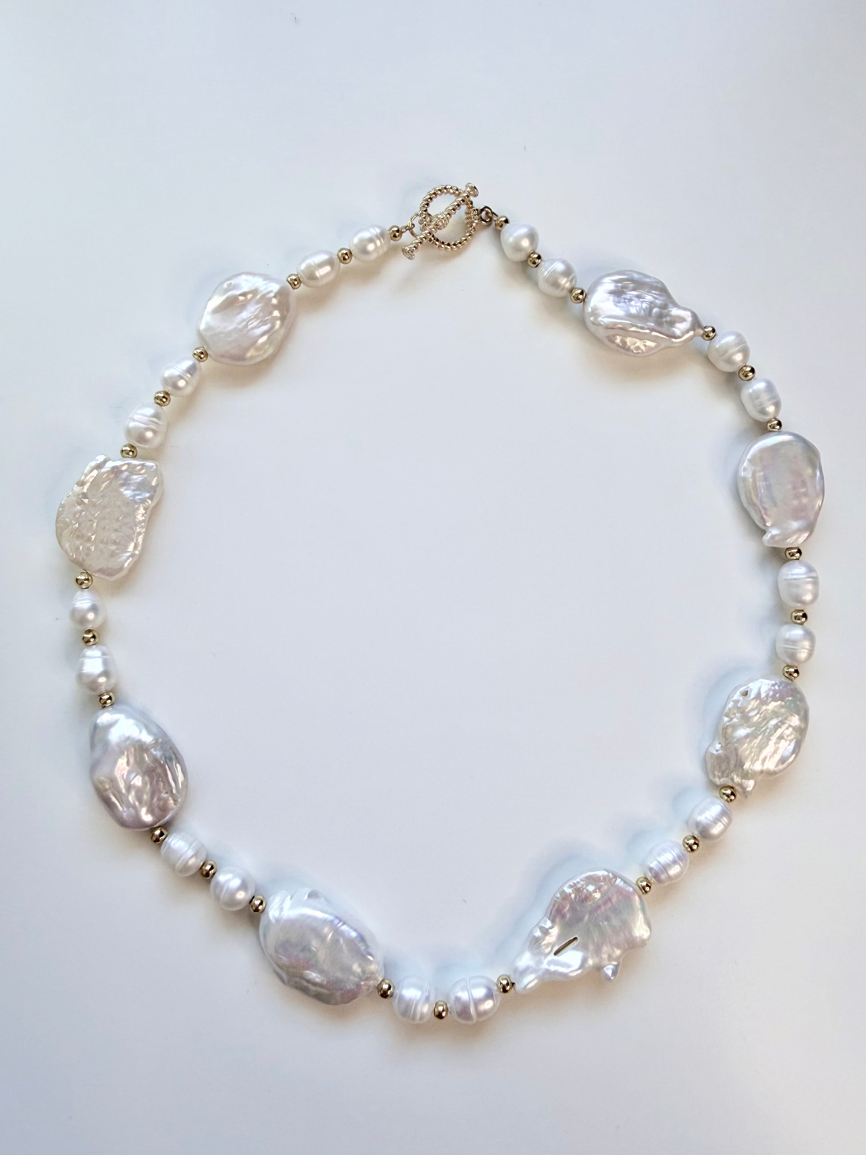 Baroque Freshwater Pearl Necklace, Graduated 41cm, Titanium Steel & Gold-Plated