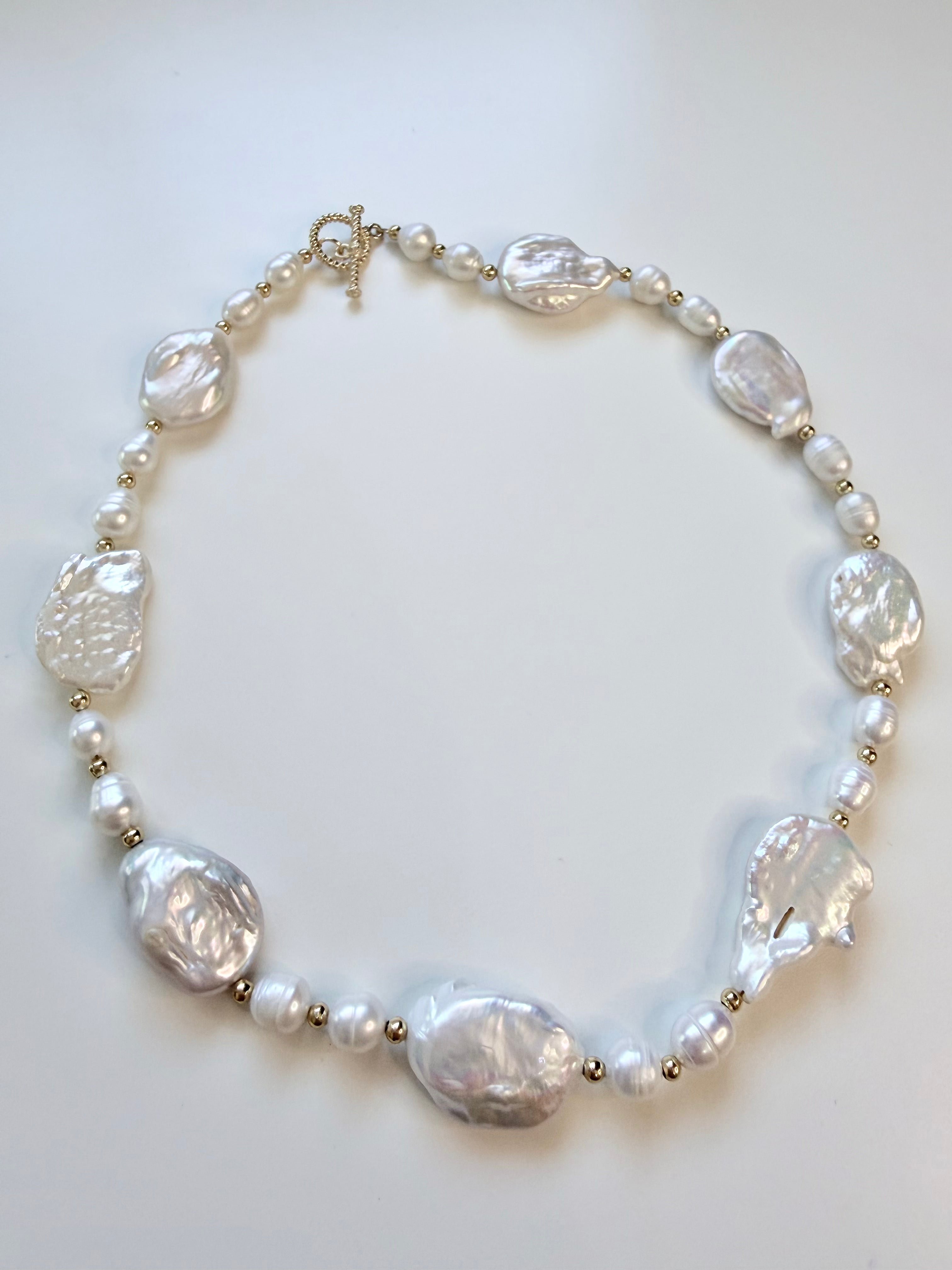 Baroque Freshwater Pearl Necklace, Graduated 41cm, Titanium Steel & Gold-Plated