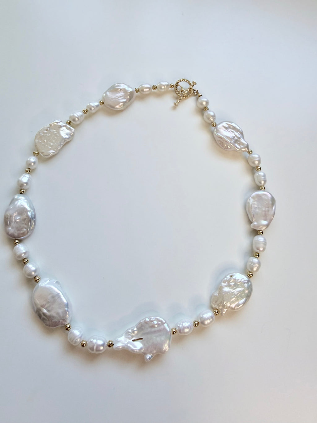 Baroque Freshwater Pearl Necklace, Graduated 41cm, Titanium Steel & Gold-Plated