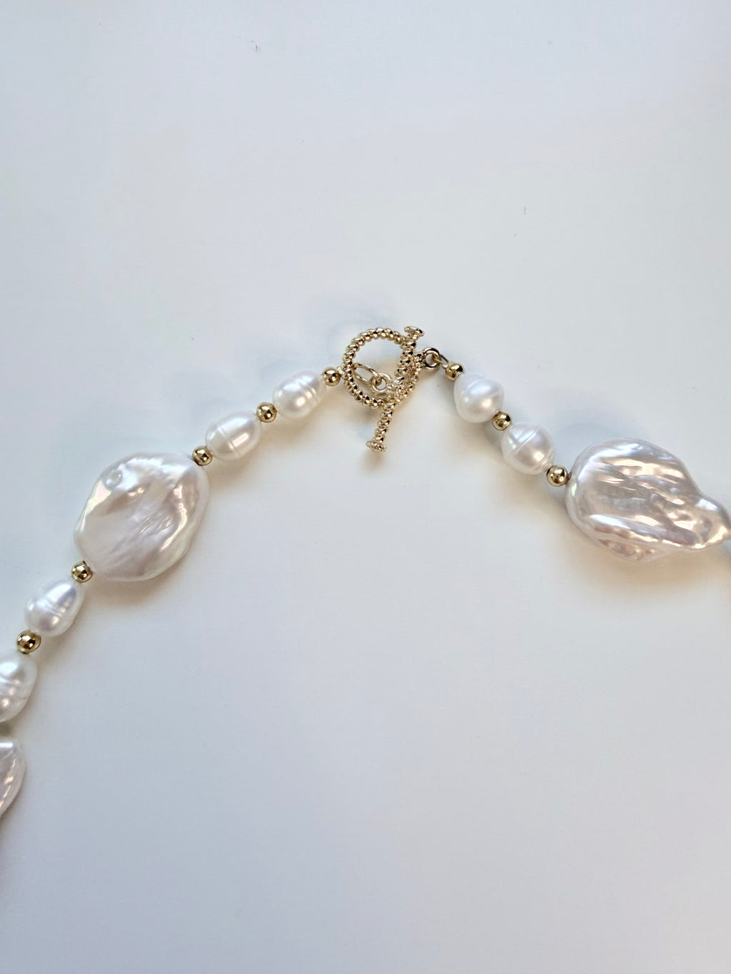 Baroque Freshwater Pearl Necklace, Graduated 41cm, Titanium Steel & Gold-Plated