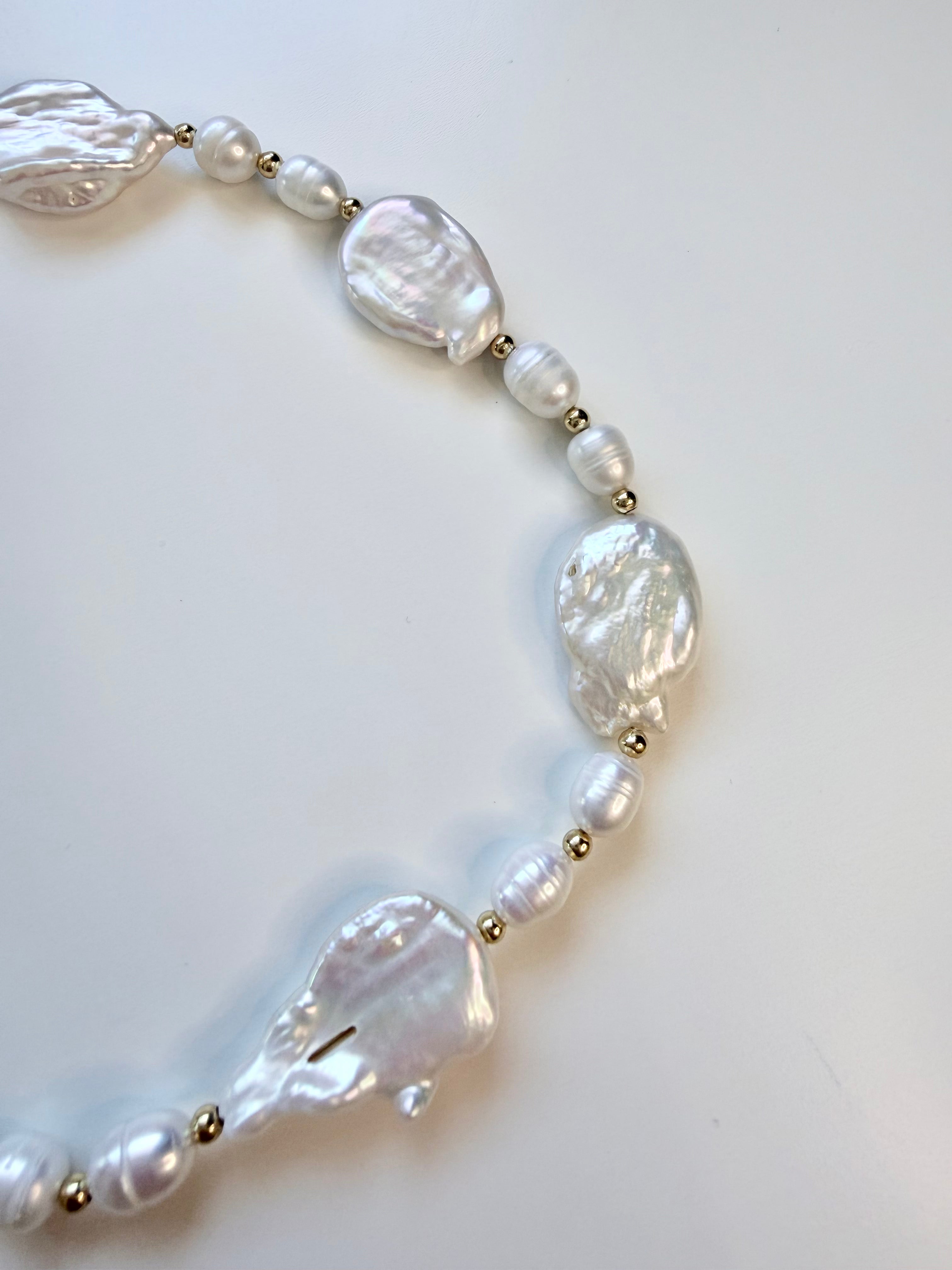 Baroque Freshwater Pearl Necklace, Graduated 41cm, Titanium Steel & Gold-Plated