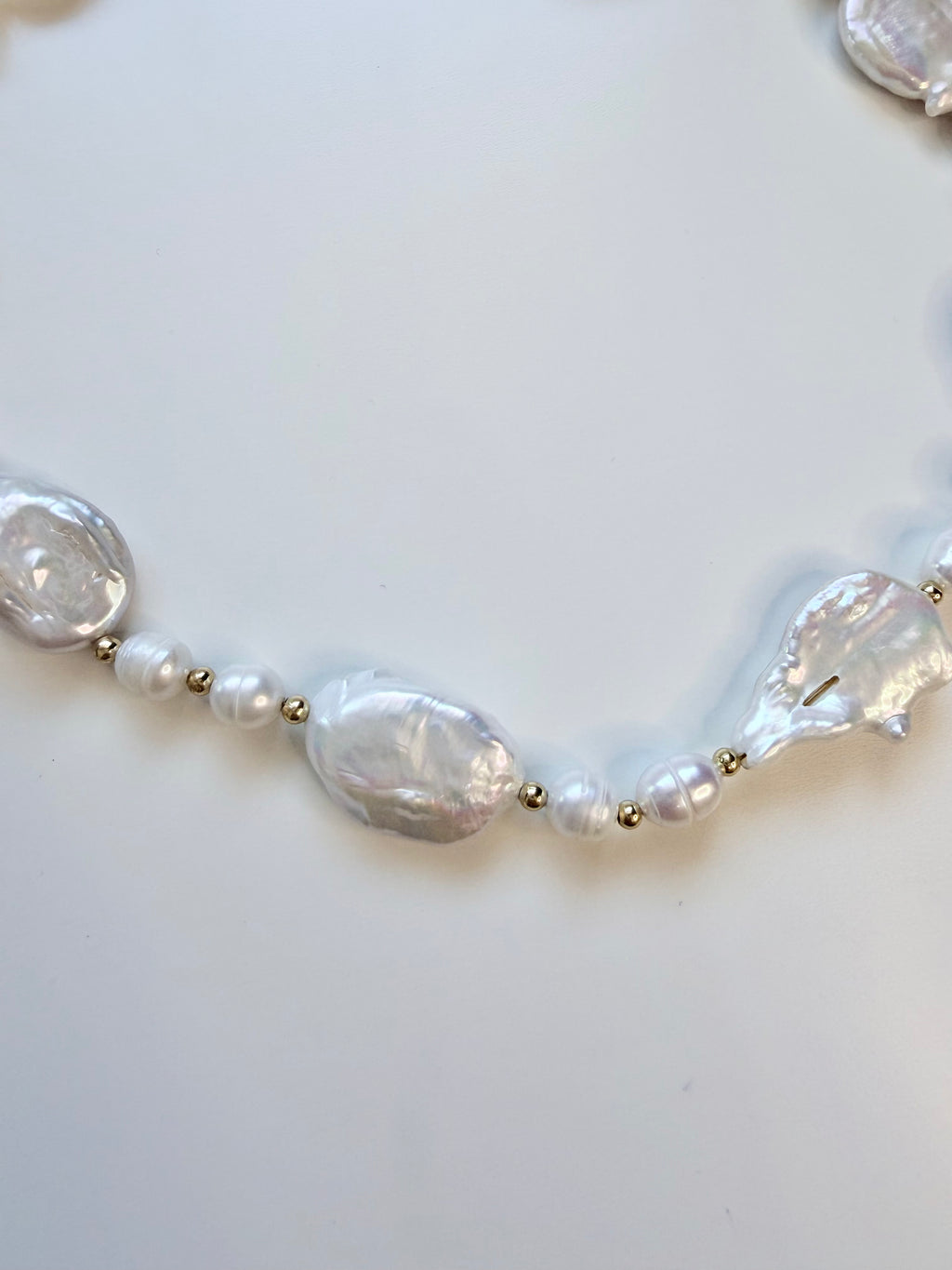 Baroque Freshwater Pearl Necklace, Graduated 41cm, Titanium Steel & Gold-Plated