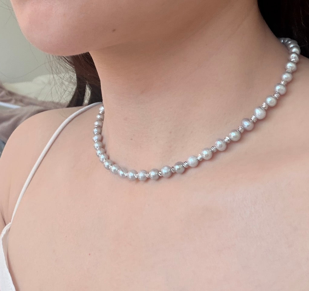 Natural Grey Freshwater Pearl Necklace, Round Beaded 36cm, Gift P purlstique (0)