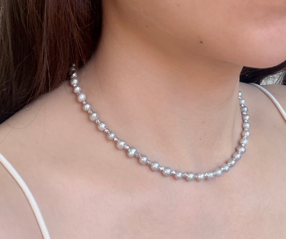 Natural Grey Freshwater Pearl Necklace, Round Beaded 36cm, Gift P purlstique (0)