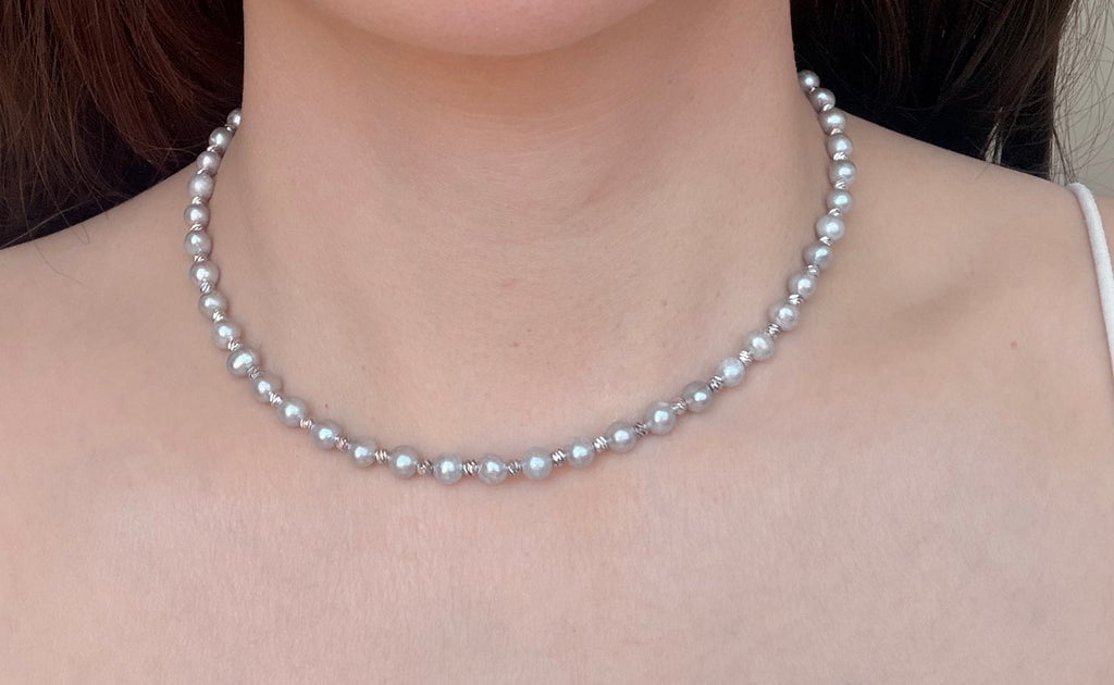 Natural Grey Freshwater Pearl Necklace, Round Beaded 36cm, Gift P purlstique (0)