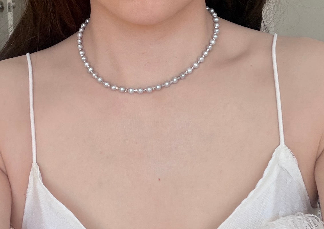 Natural Grey Freshwater Pearl Necklace, Round Beaded 36cm, Gift P purlstique (0)