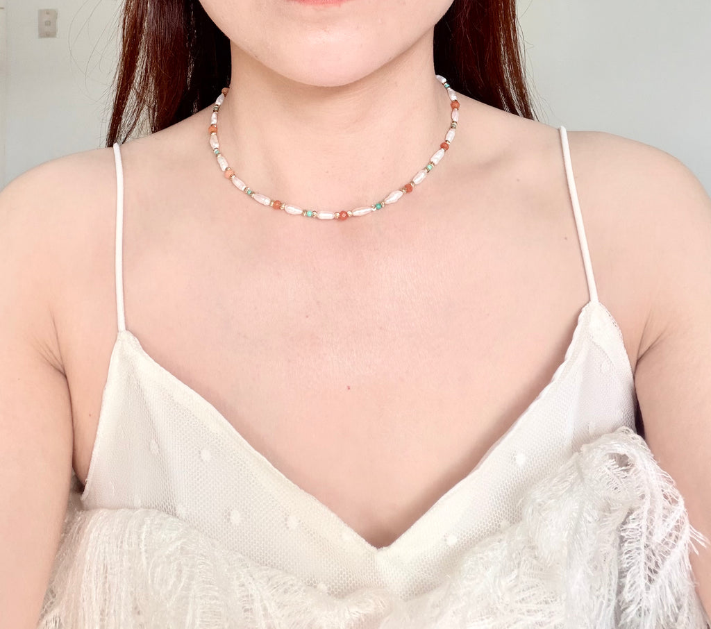 Baroque Freshwater Pearl & Natural Stone Layering Necklace | Vintage Aesthetic