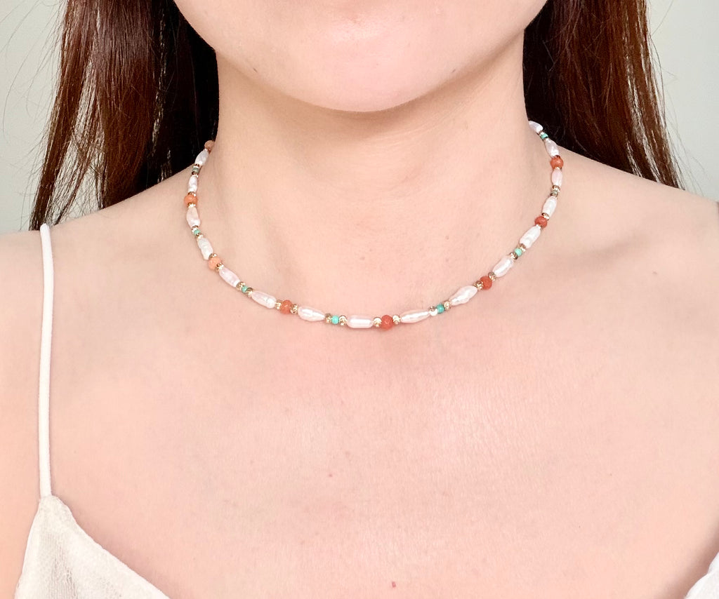 Baroque Freshwater Pearl & Natural Stone Layering Necklace | Vintage Aesthetic