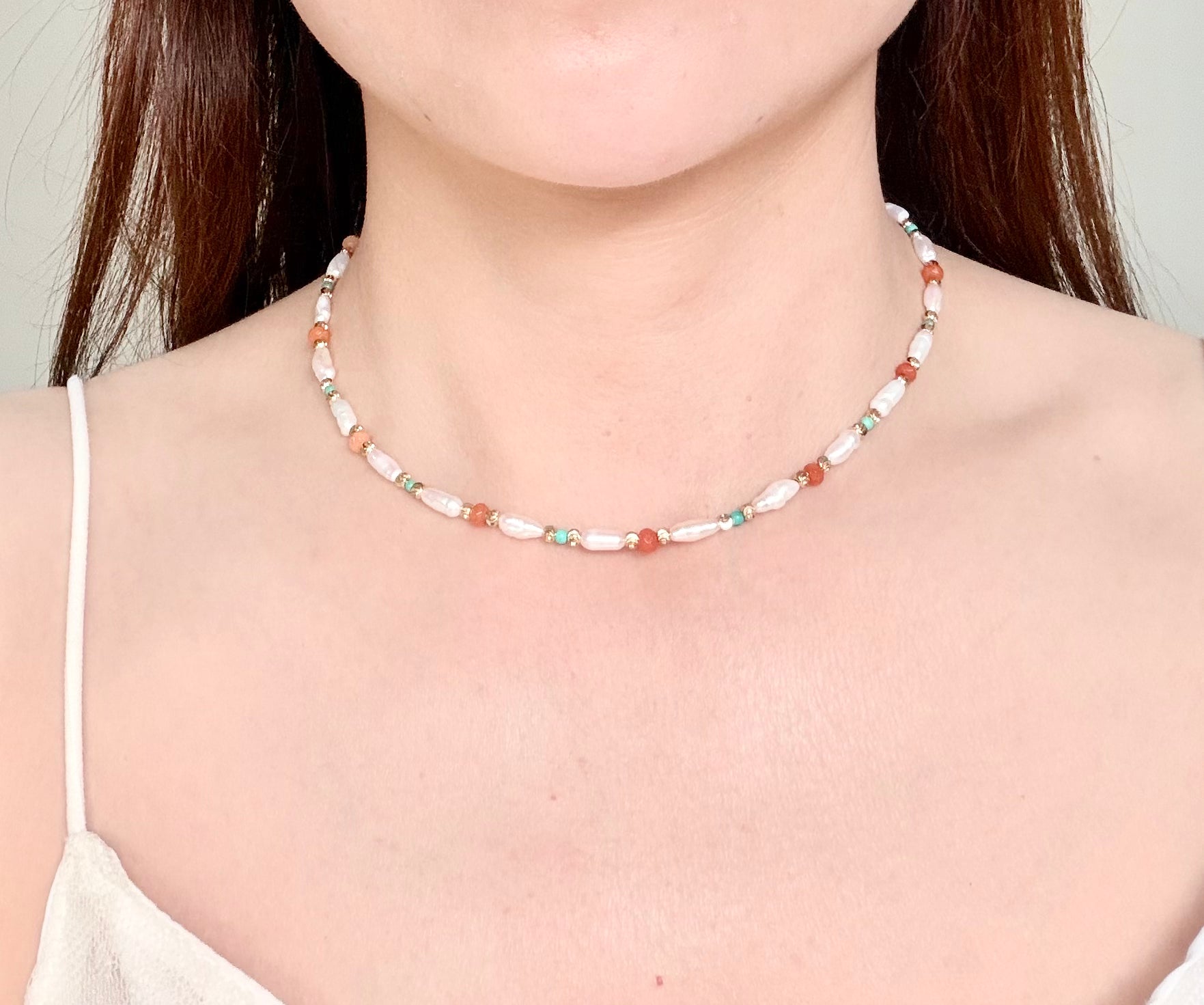 Baroque Freshwater Pearl & Natural Stone Layering Necklace | Vintage Aesthetic