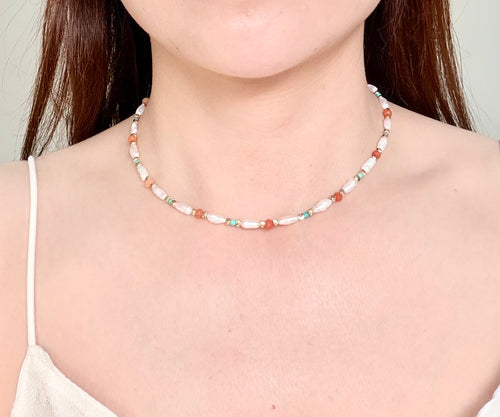 Baroque Freshwater Pearl & Natural Stone Layering Necklace | Vintage Aesthetic