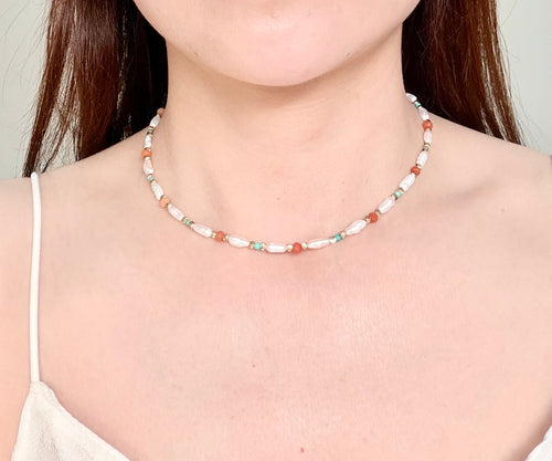 Baroque Freshwater Pearl & Natural Stone Layering Necklace | Vintage Aesthetic