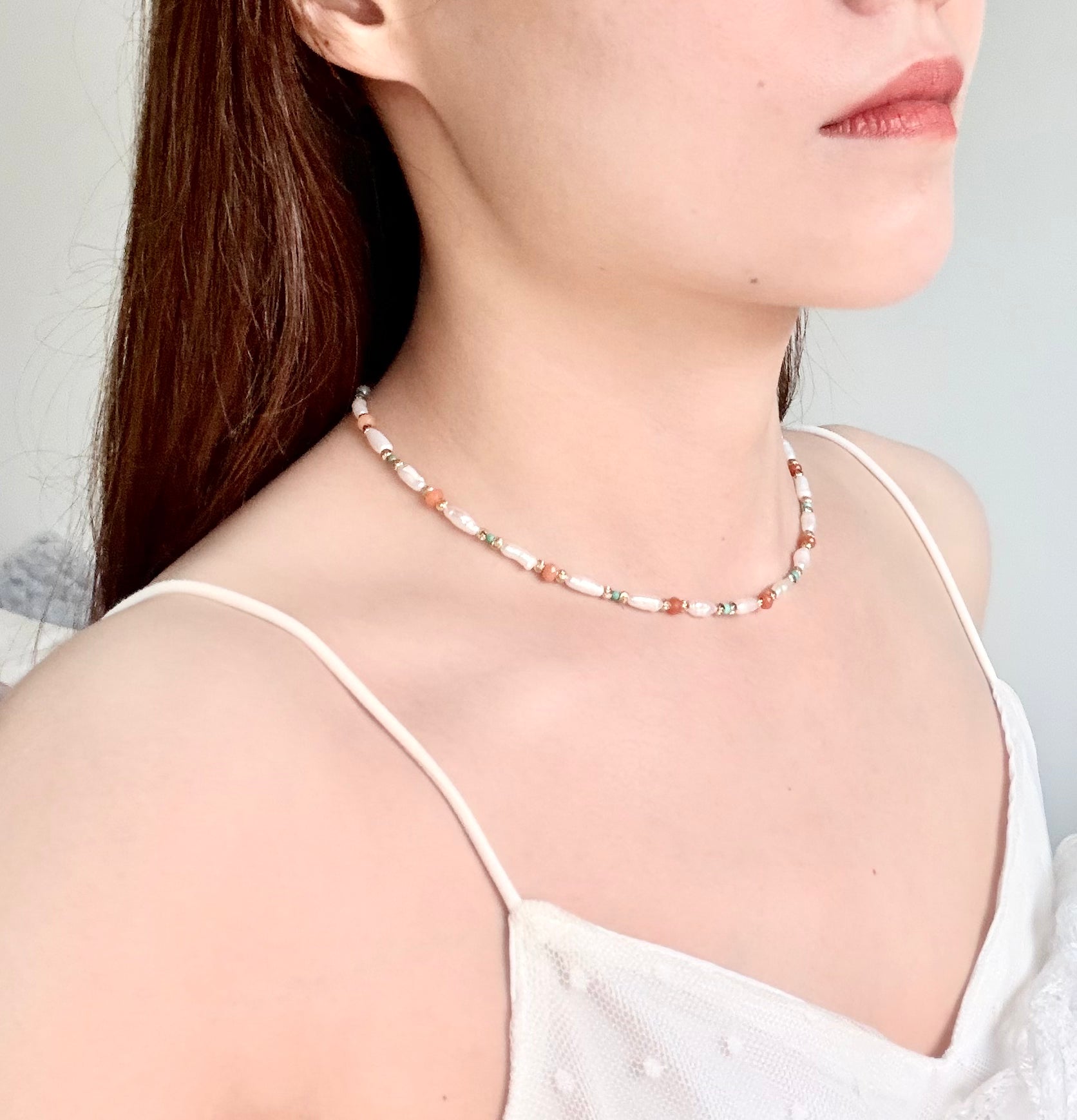 Baroque Freshwater Pearl & Natural Stone Layering Necklace | Vintage Aesthetic
