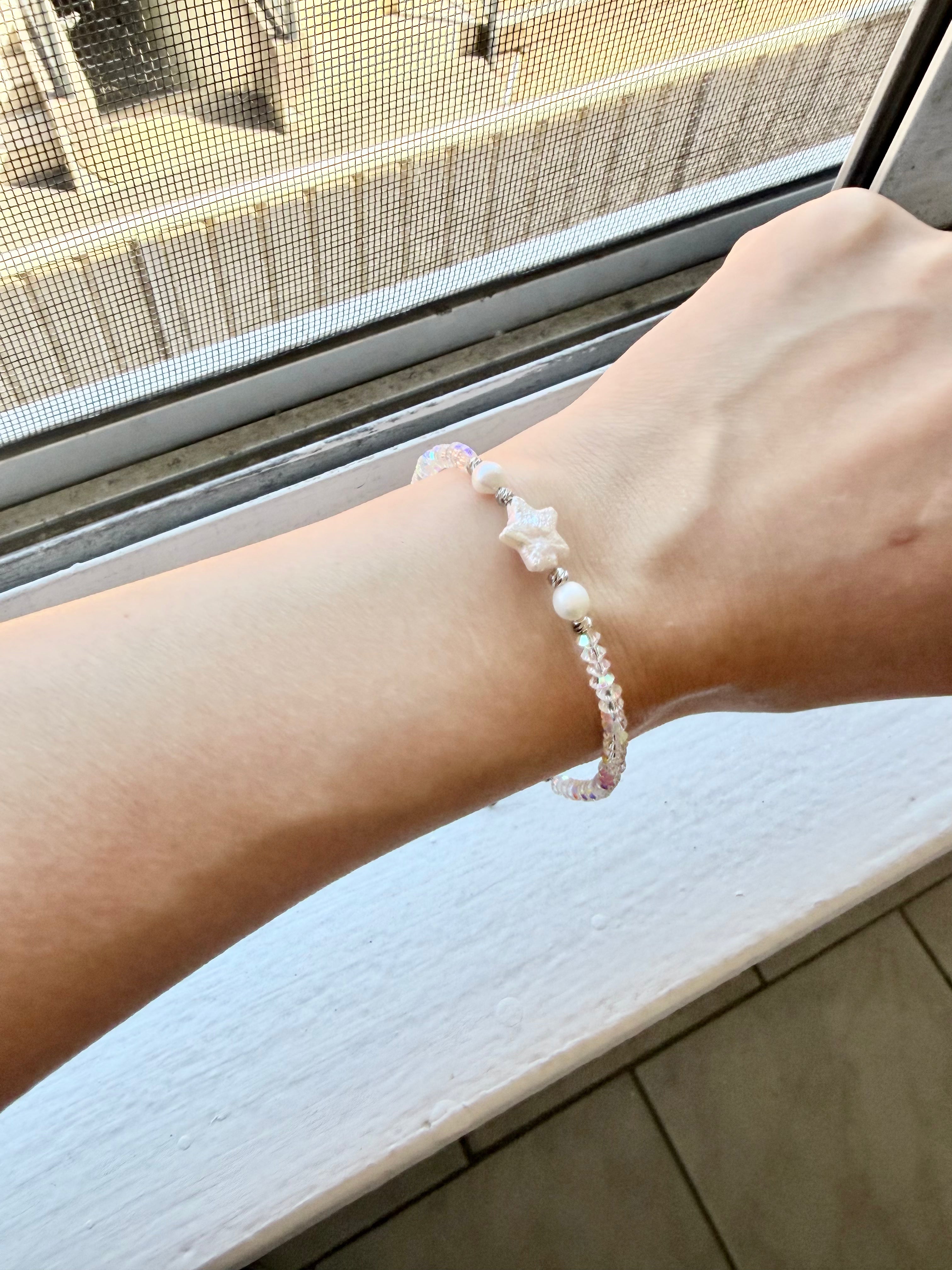Natural Freshwater Pearl Crystal Star Bracelet | Adjustable | Handmade Gift