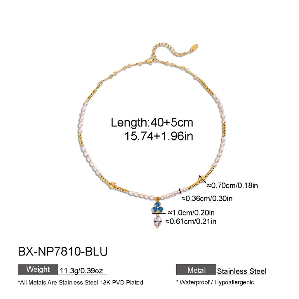 Freshwater Pearl & Zircon Floral Pendant Necklace