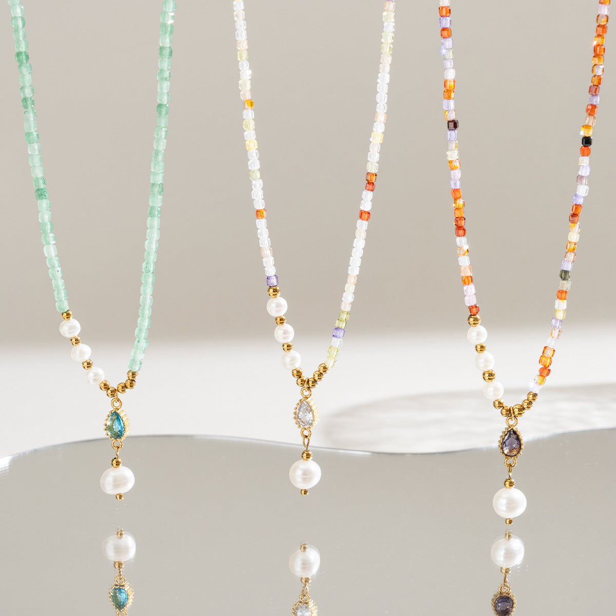 Freshwater Pearl & Teardrop Beaded Necklace