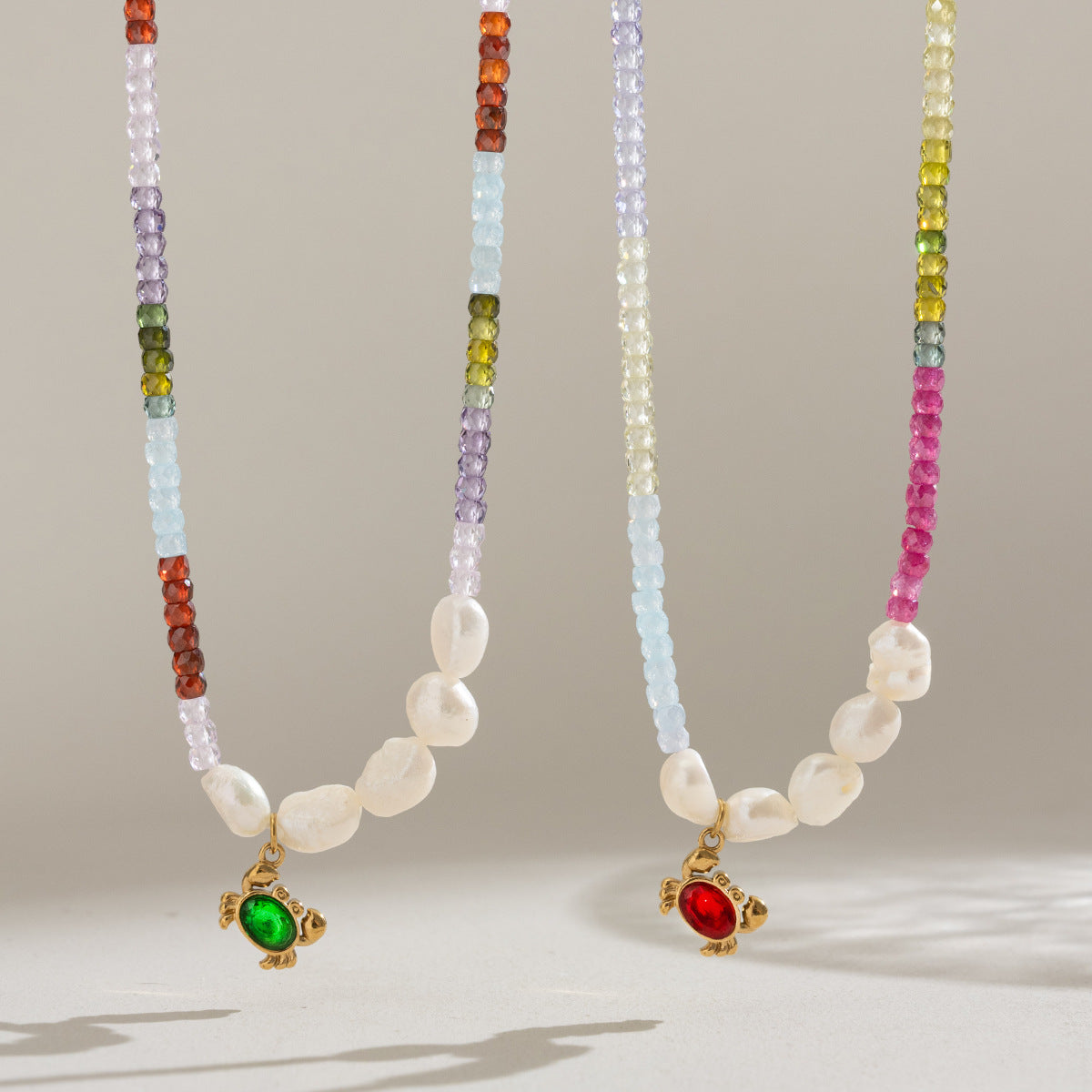 Freshwater Pearl & Colour Beaded Charm Necklace