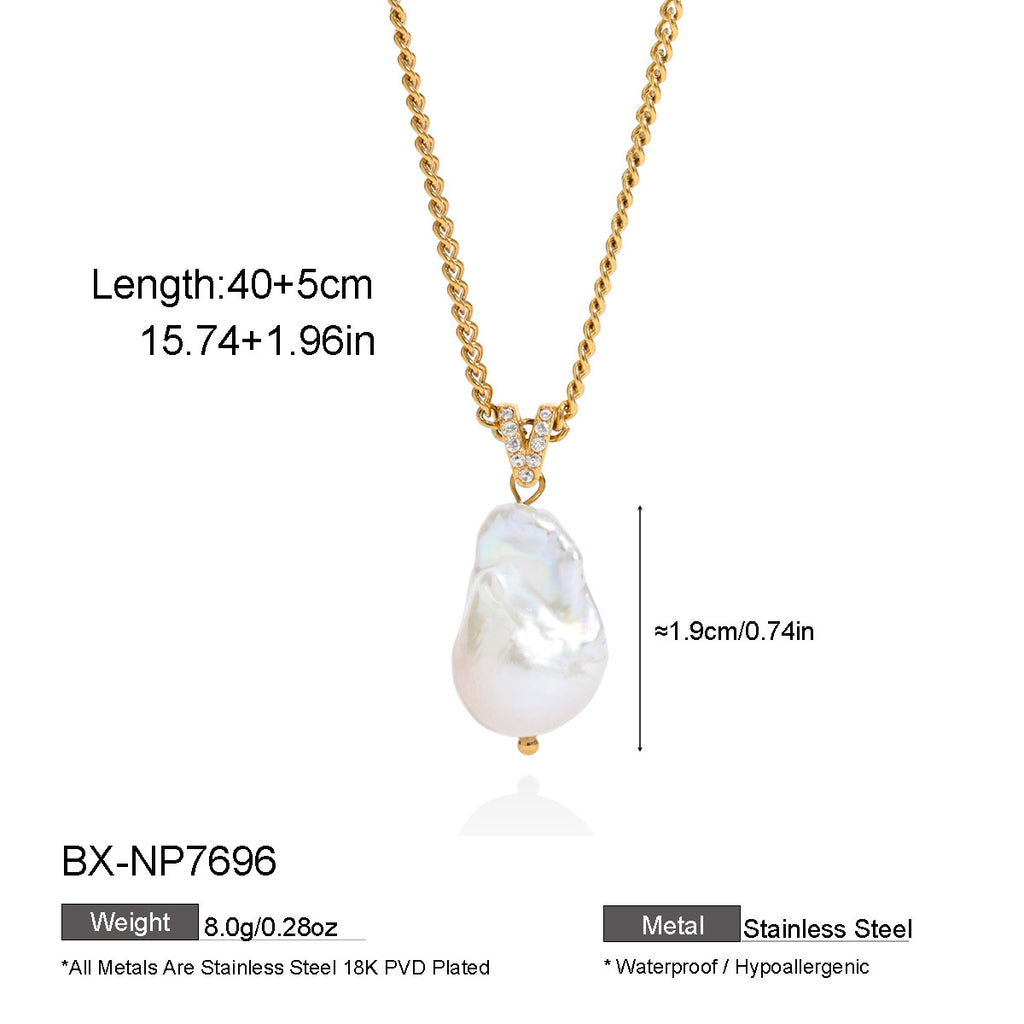 Baroque Freshwater Pearl & Zircon Pendant Necklace