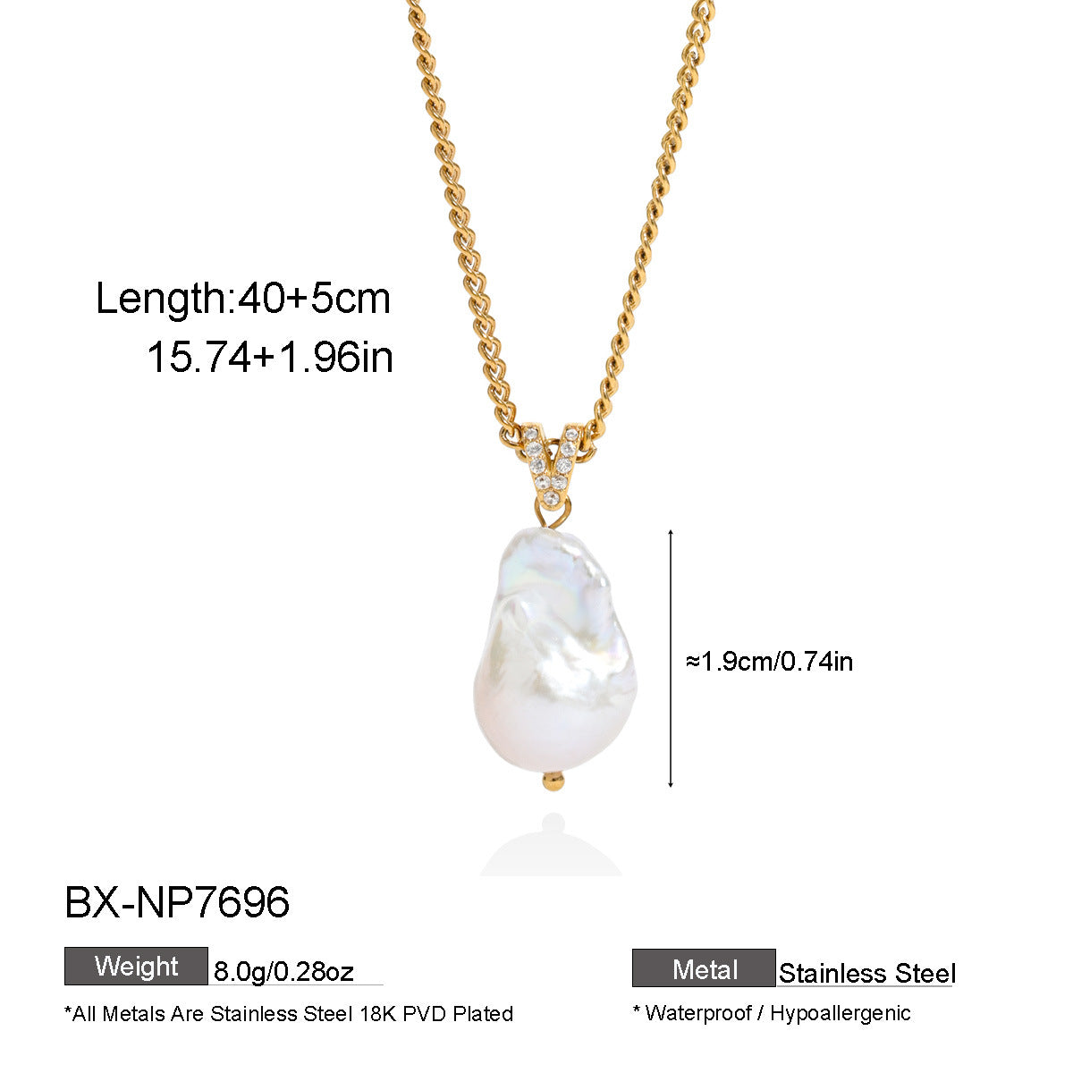 Baroque Freshwater Pearl & Zircon Pendant Necklace