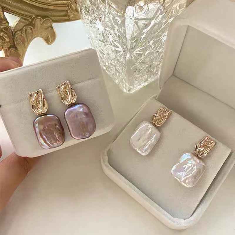 Rectangular Baroque Freshwater Pearl Drop Earrings