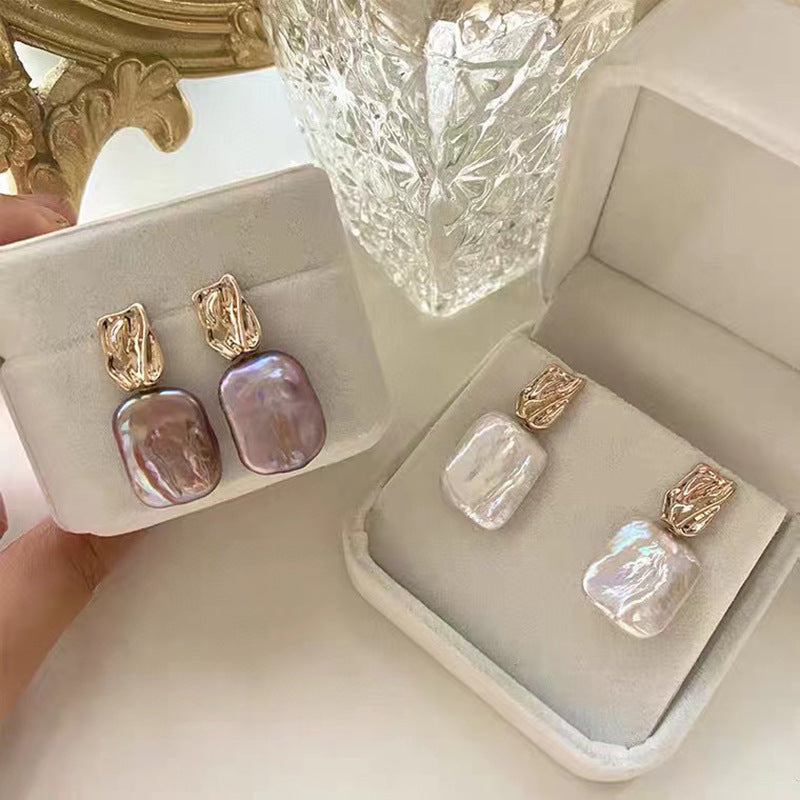 Rectangular Baroque Freshwater Pearl Drop Earrings