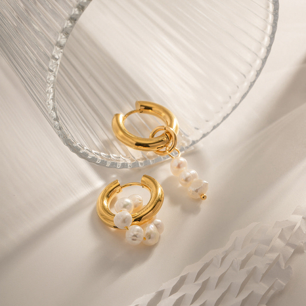 Mother-of-Pearl & Freshwater Pearl Necklace  18K PVD Gold-Plated Stainless Steel