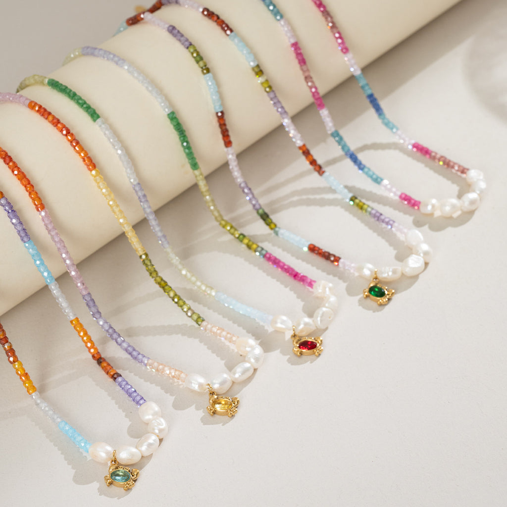 Freshwater Pearl & Colour Beaded Charm Necklace