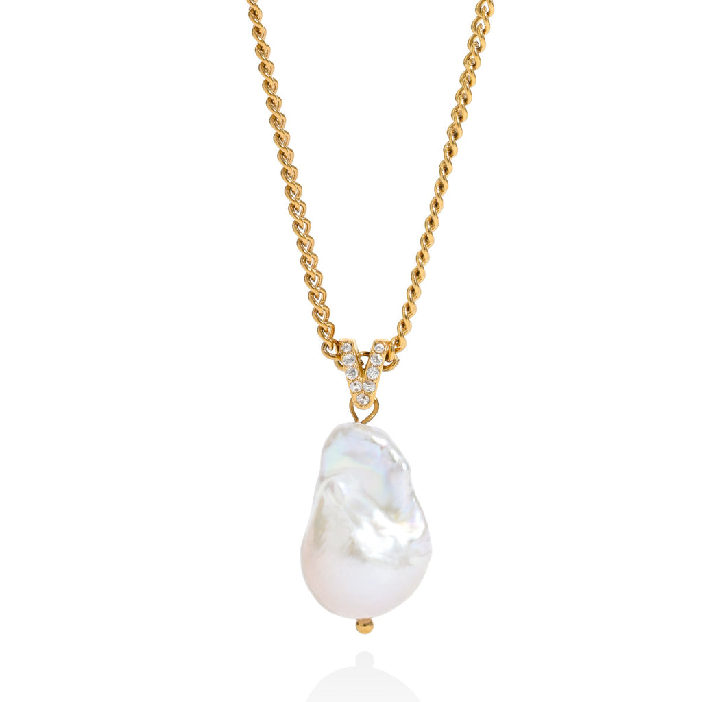 Baroque Freshwater Pearl & Zircon Pendant Necklace