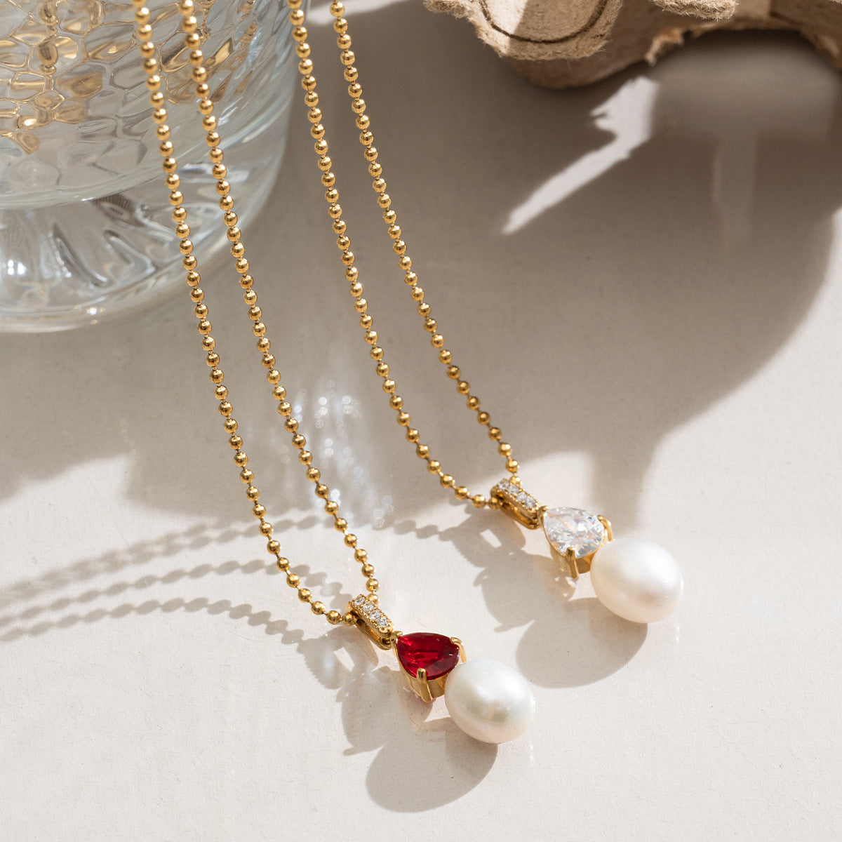 Freshwater Pearl & Teardrop Zircon Pendant Necklace