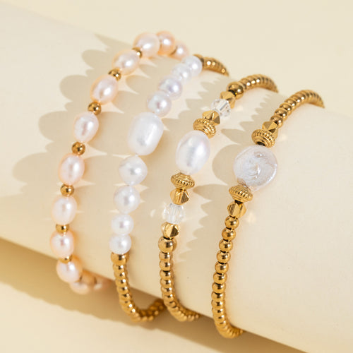 Baroque & Freshwater Pearl & Gold-Tone Beaded Bracelet