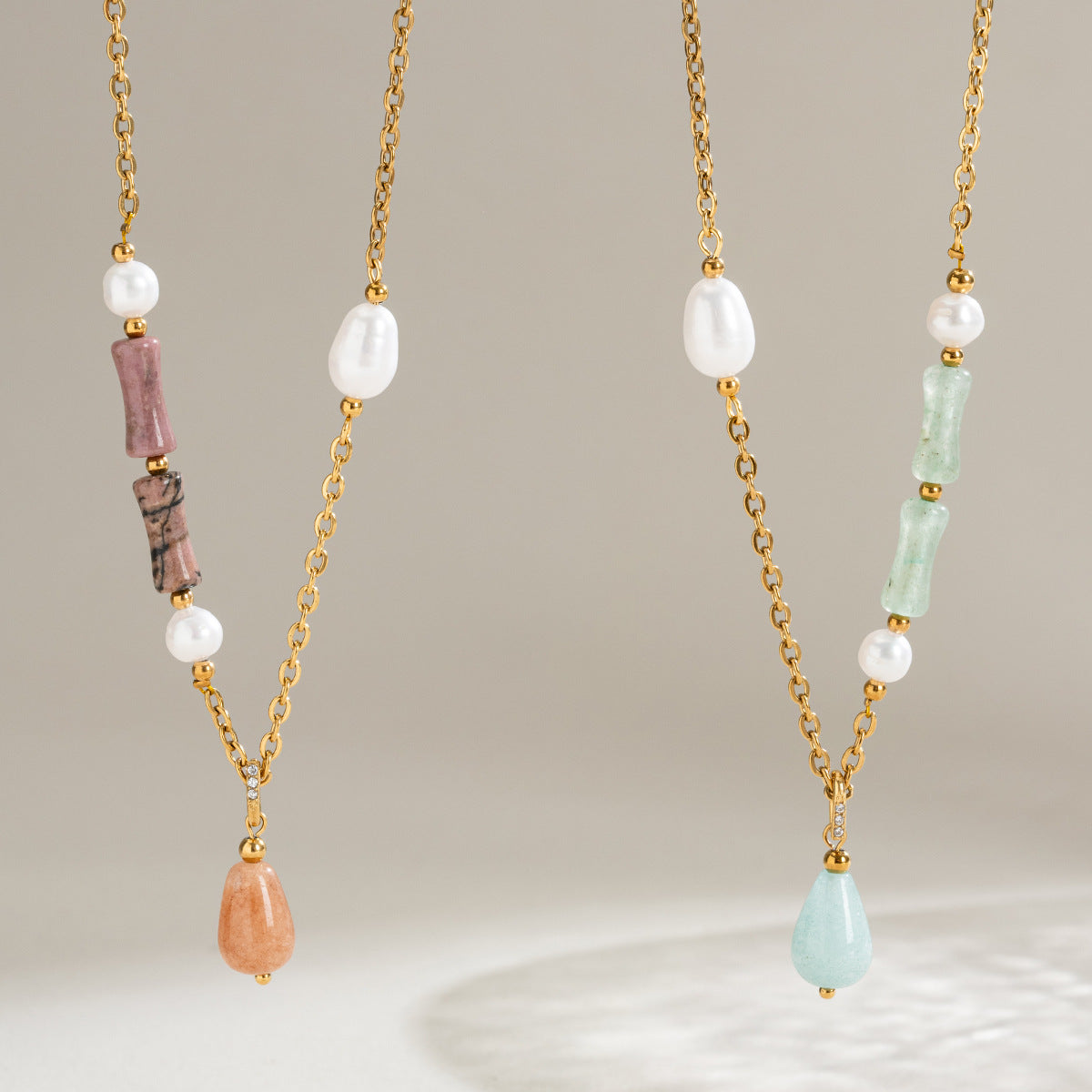 Freshwater Pearl & Natural Stone Pendant Necklace