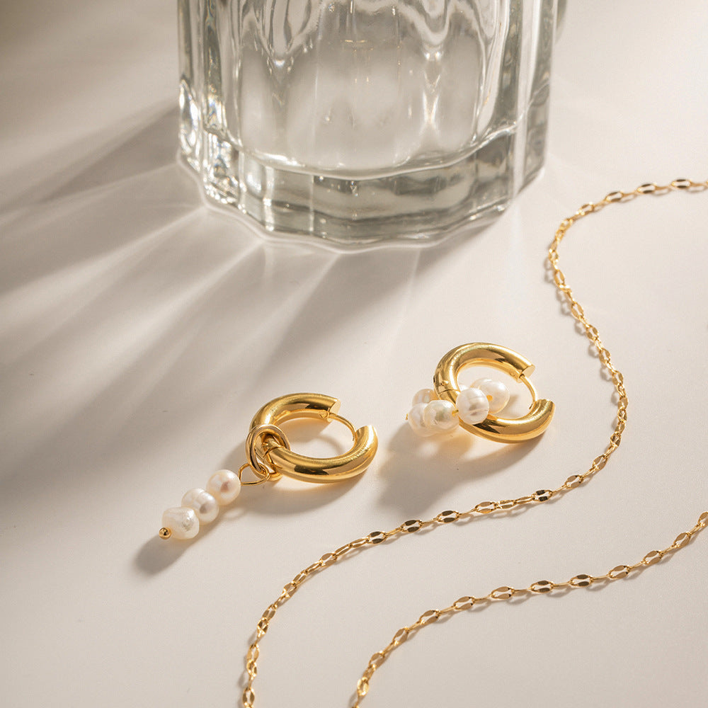 Mother-of-Pearl & Freshwater Pearl Necklace  18K PVD Gold-Plated Stainless Steel