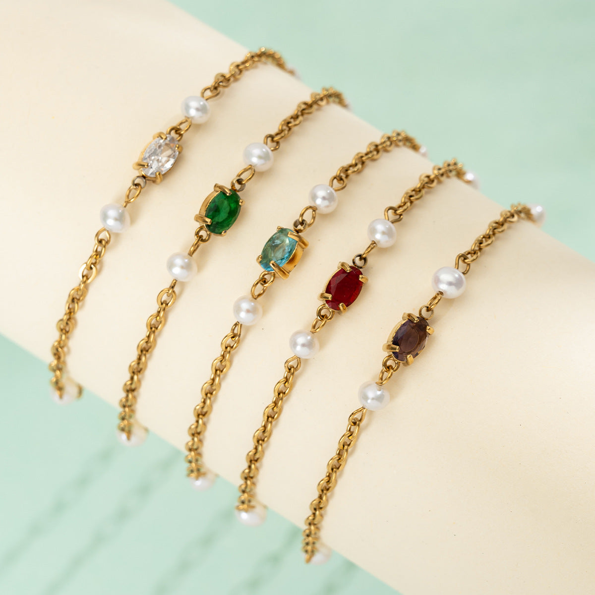 Freshwater Pearl & Oval Zircon Bracelet