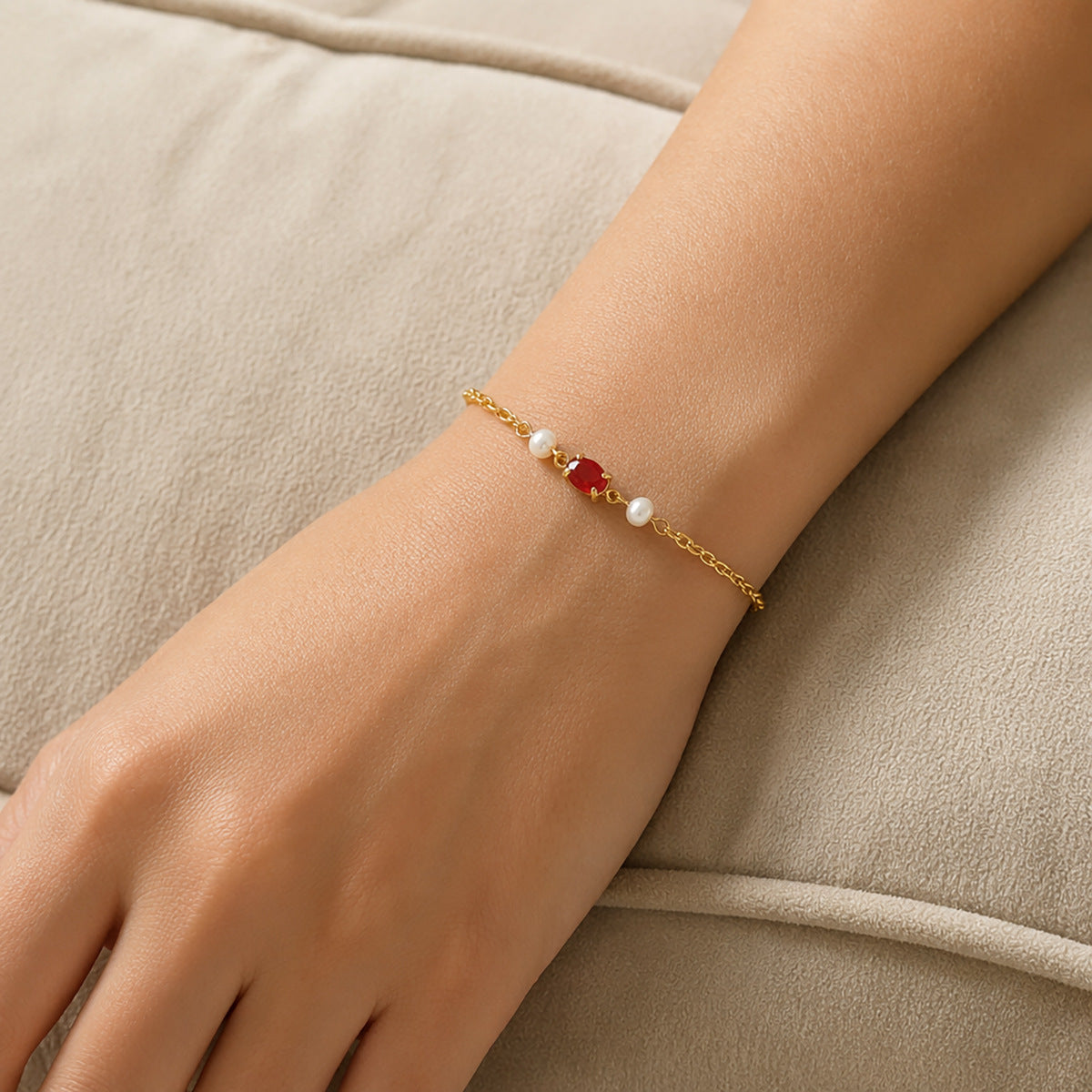 Freshwater Pearl & Oval Zircon Bracelet