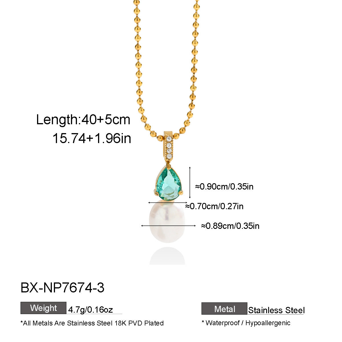 Freshwater Pearl & Teardrop Zircon Pendant Necklace - Purlstique