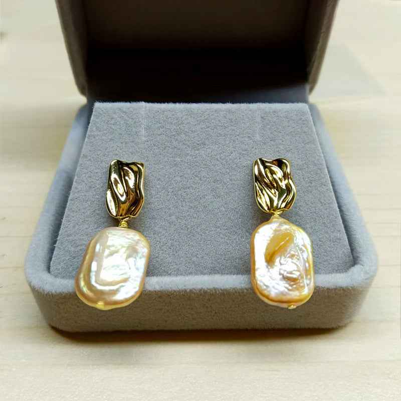 Rectangular Baroque Freshwater Pearl Drop Earrings