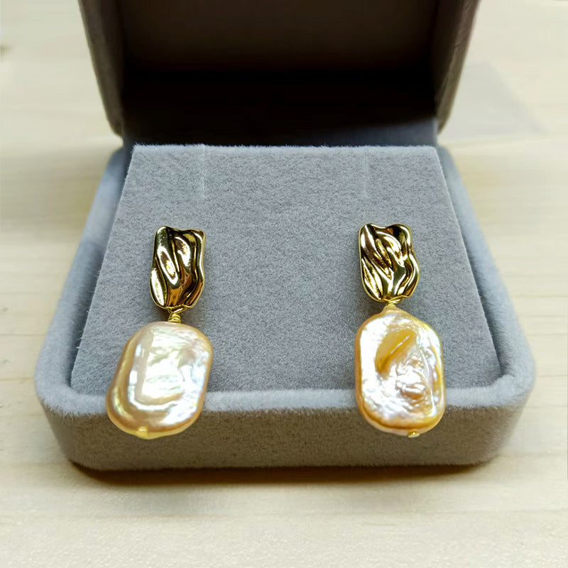 Rectangular Baroque Freshwater Pearl Drop Earrings