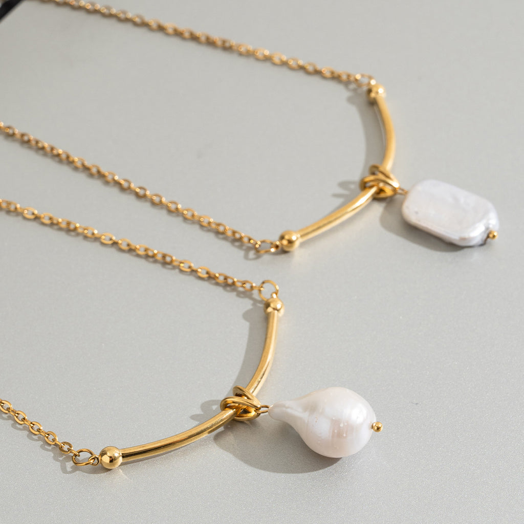 Baroque Freshwater Pearl Curved Bar Necklace