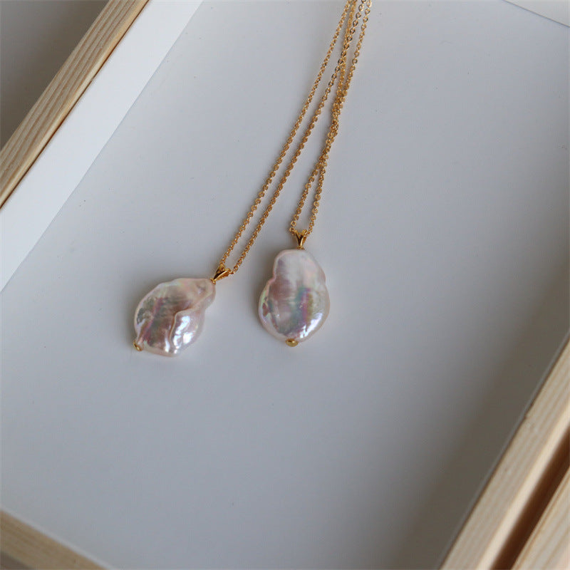 Iridescent Baroque Freshwater Pearl Pendant Necklace | 925 Silver Clasp | Gold Chain | Minimalist Luxury