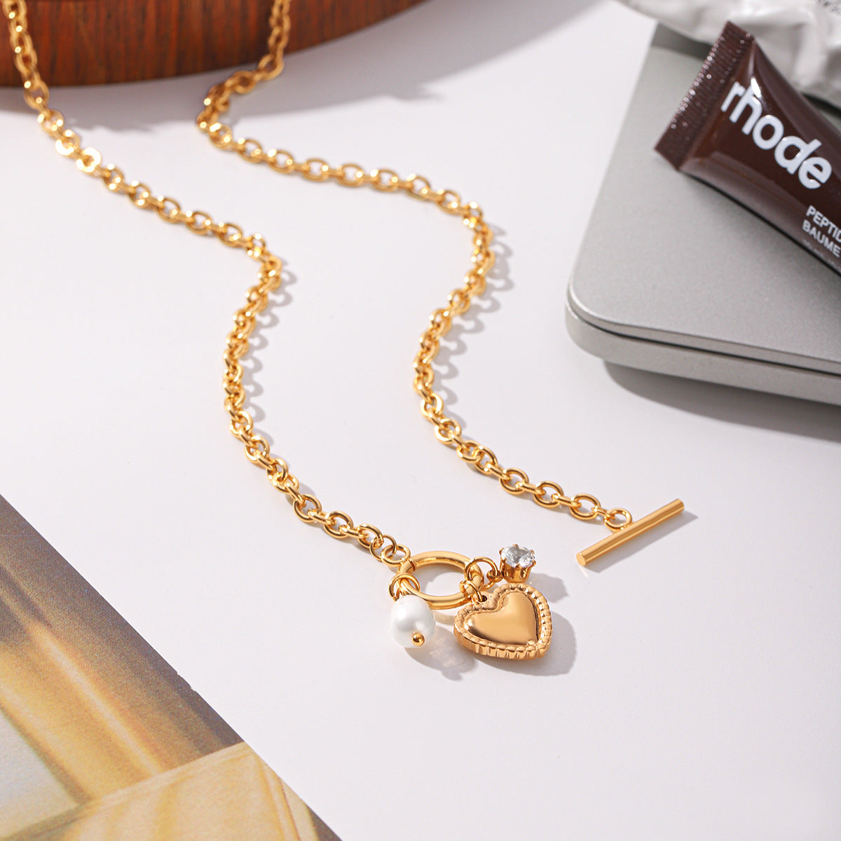 Freshwater Pearl Heart Pendant Necklace  Gold-Tone Stainless Steel