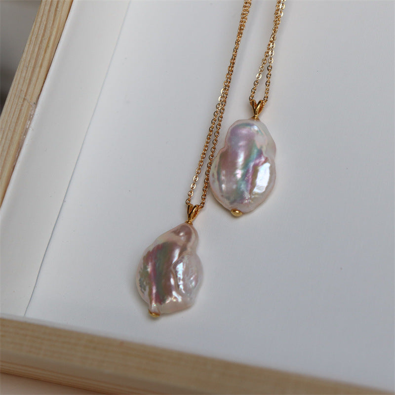 Iridescent Baroque Freshwater Pearl Pendant Necklace | 925 Silver Clasp | Gold Chain | Minimalist Luxury