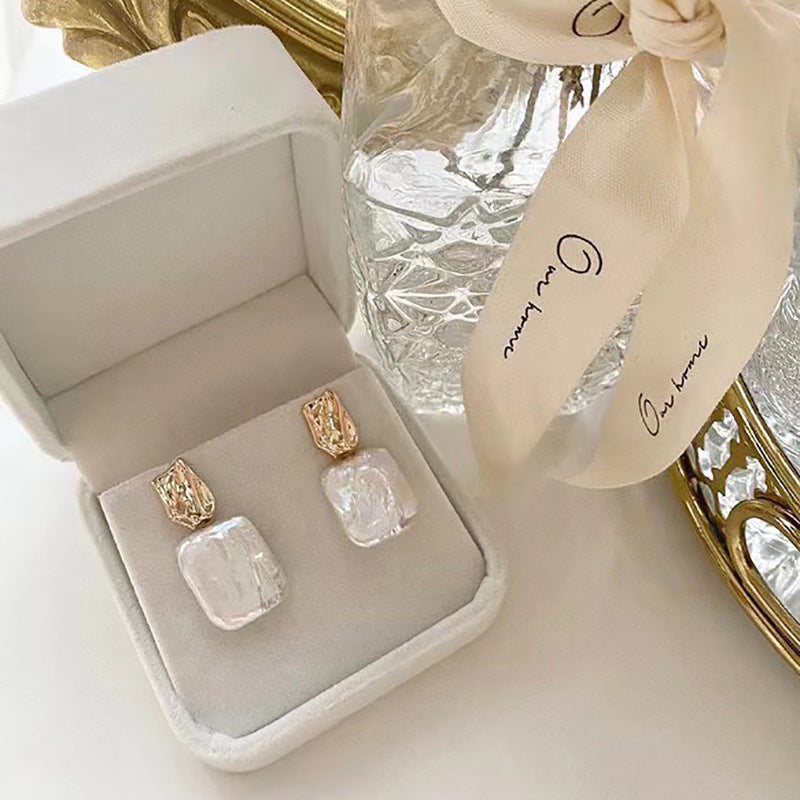 Rectangular Baroque Freshwater Pearl Drop Earrings