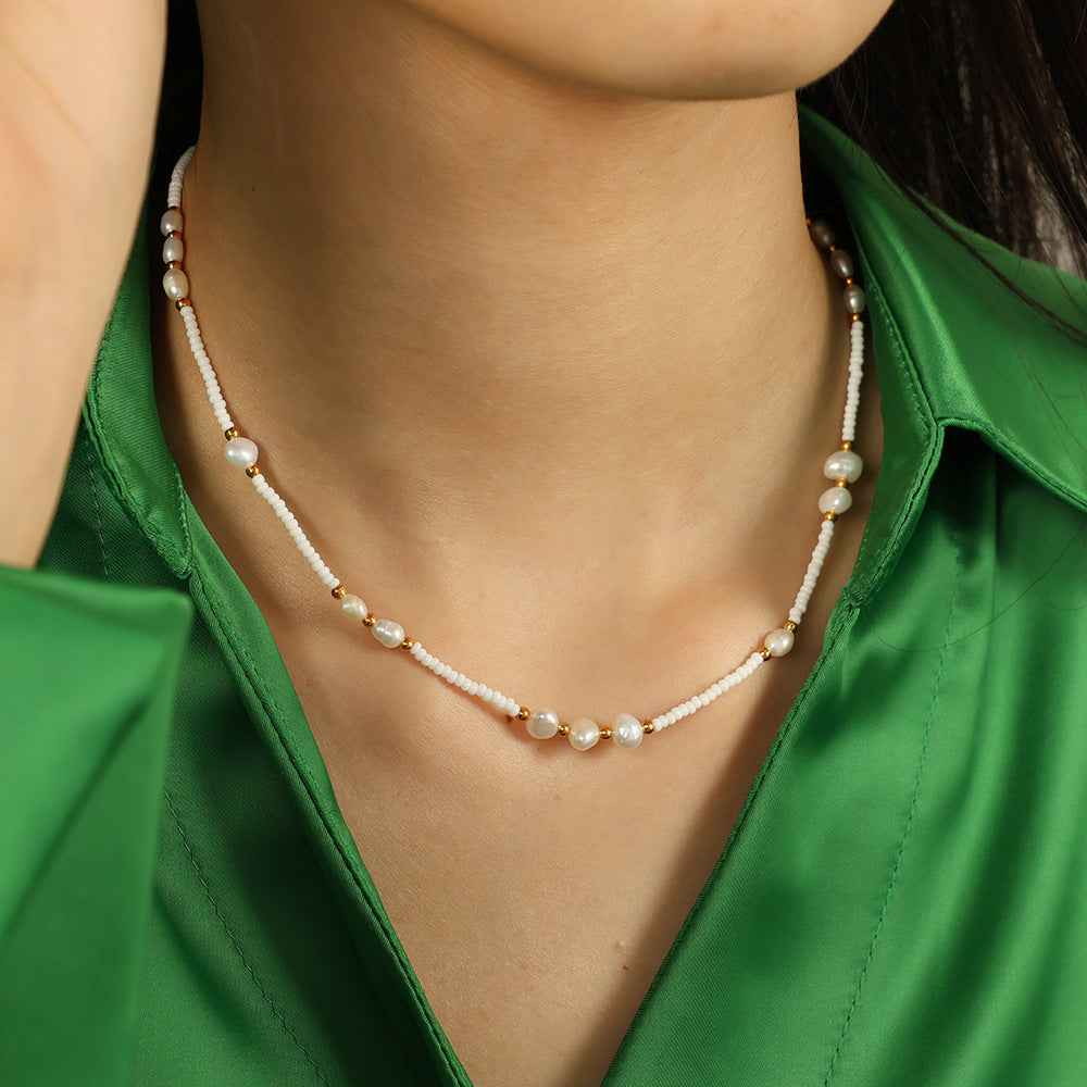 European and American new trend natural pearl necklace women's simple temperament high-end beaded clavicle chain jewelry