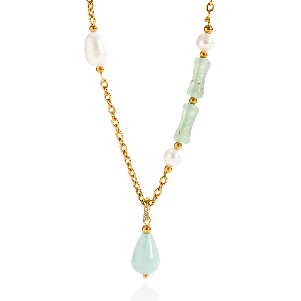 Freshwater Pearl & Natural Stone Pendant Necklace