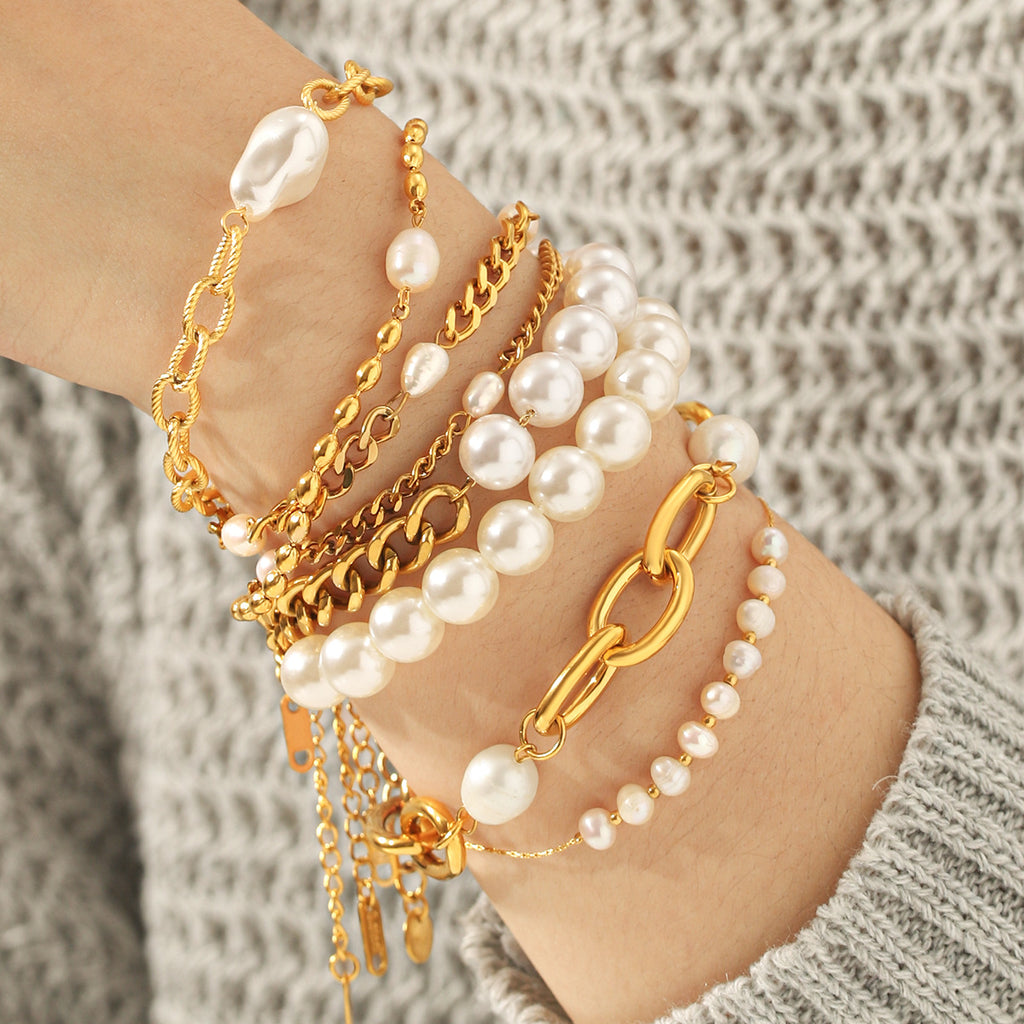 Freshwater Pearl & Gold-Tone Stainless Steel Bracelet
