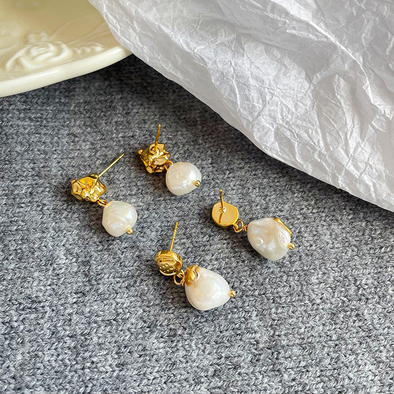 Baroque Freshwater Pearl Drop Earrings | 925 Silver | Gold Plated | French Vintage Style