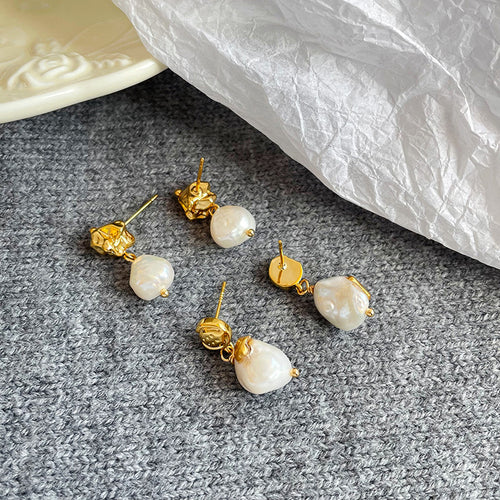 Baroque Freshwater Pearl Drop Earrings | 925 Silver | Gold Plated | French Vintage Style