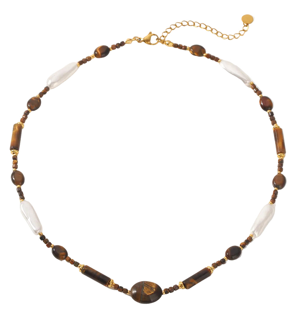 Freshwater Pearl & Tiger Eye Beaded Necklace