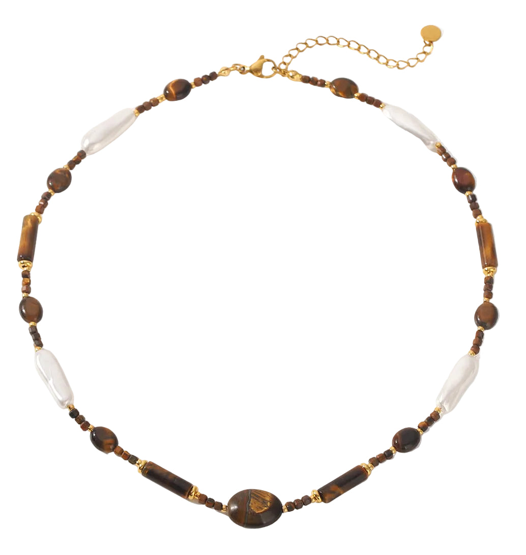 Freshwater Pearl & Tiger Eye Beaded Necklace
